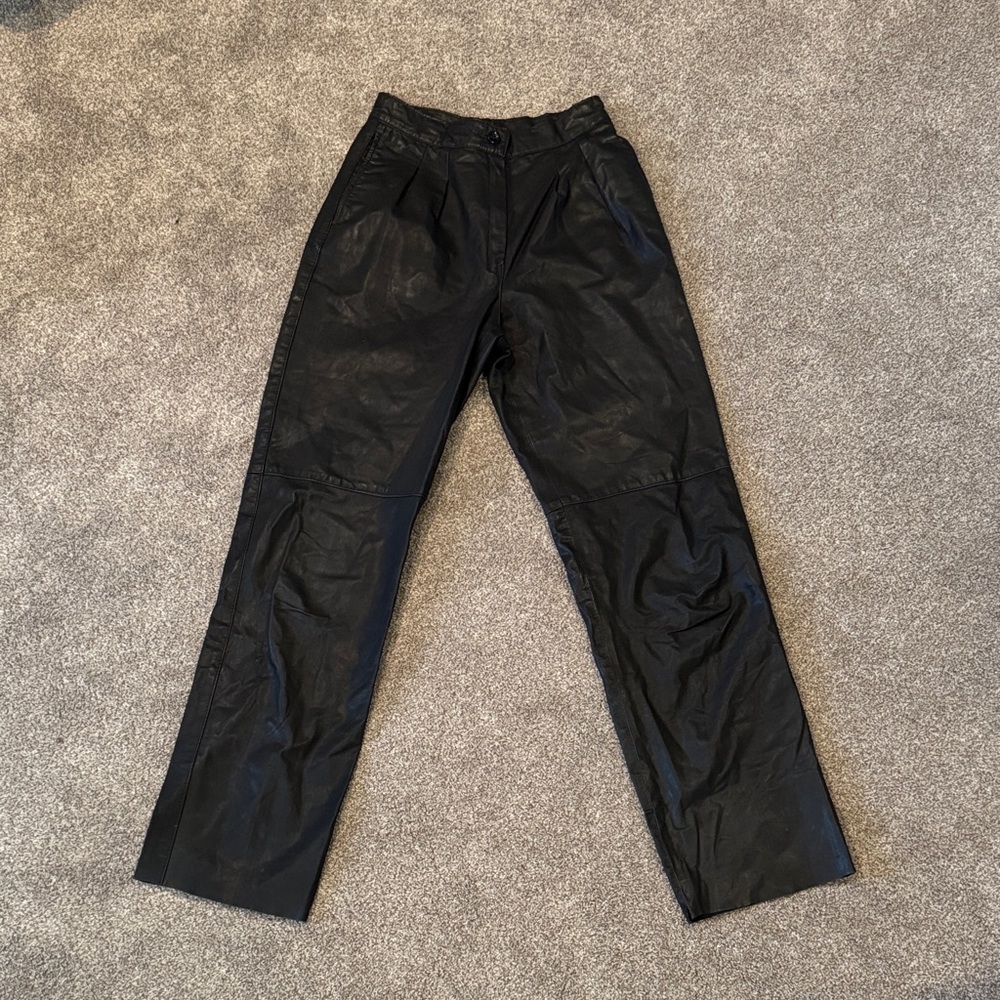 Comint Leather 80’s Vintage Black Leather Pleated Pants